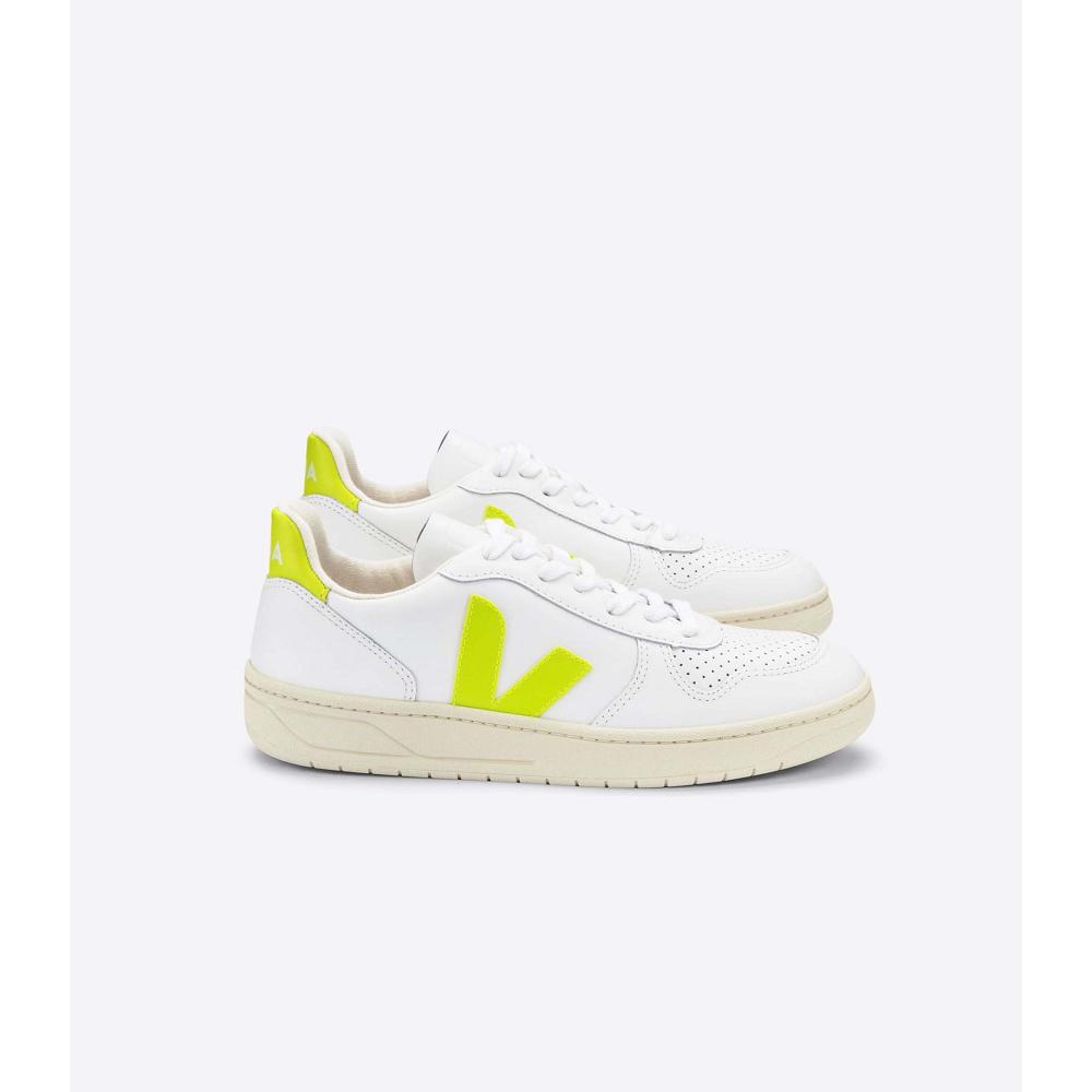 Veja V-10 LEATHER Sneakers Dames White/Mint | NL 647HAP